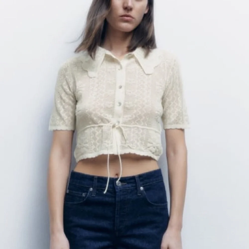 NWT ZARA CREAM CROCHET KNIT POINTELLE JACKET BLOUSE TOP Medium